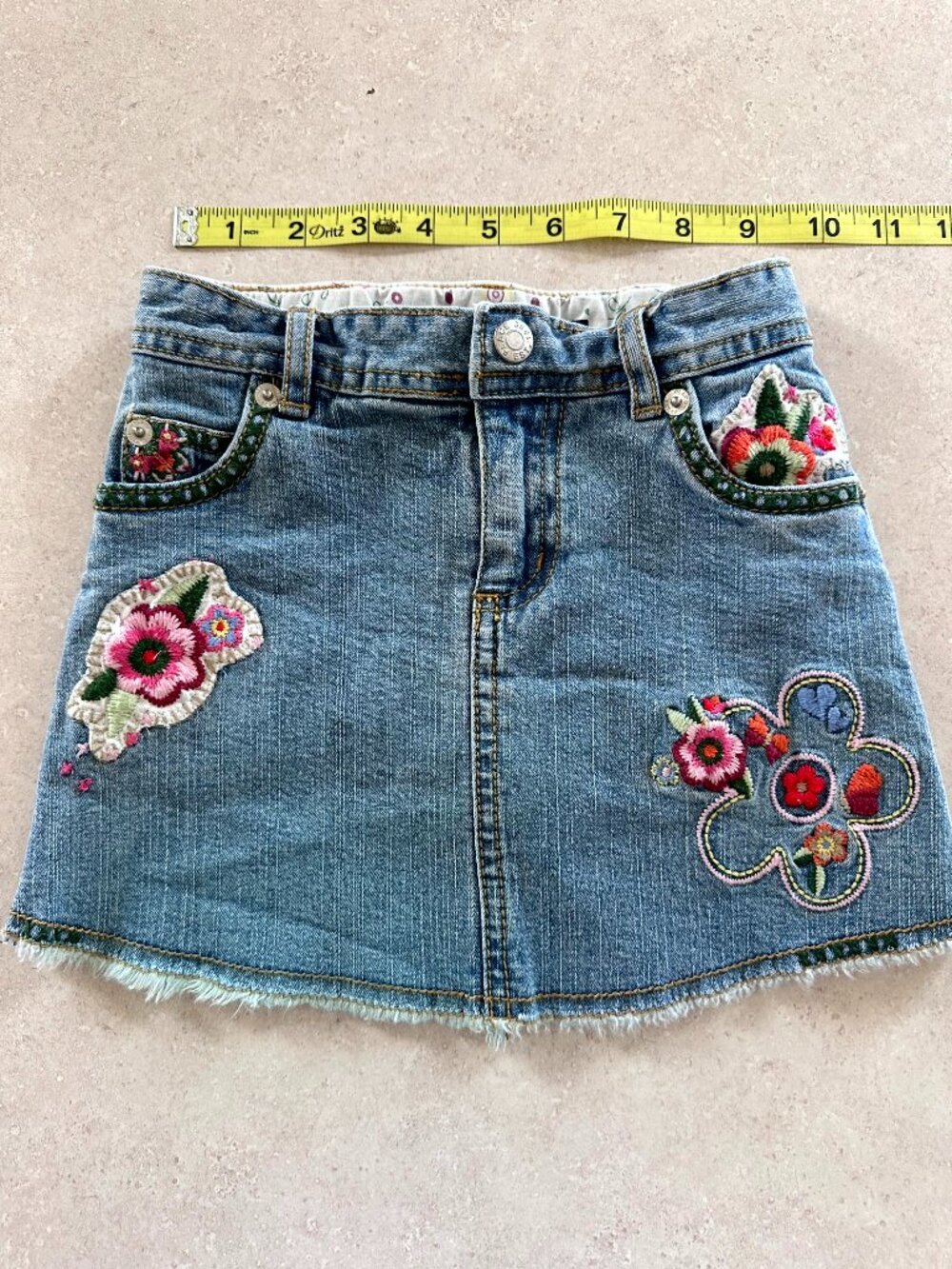 The Children's Place Denim Jean Skirt Girls Size 4 Flowers Embroidery Patches